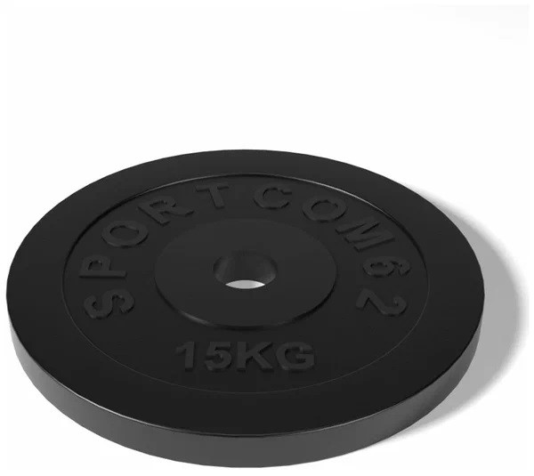 Диск Sportcom обрезиненный, черный, диаметр 26 мм, 15 кг